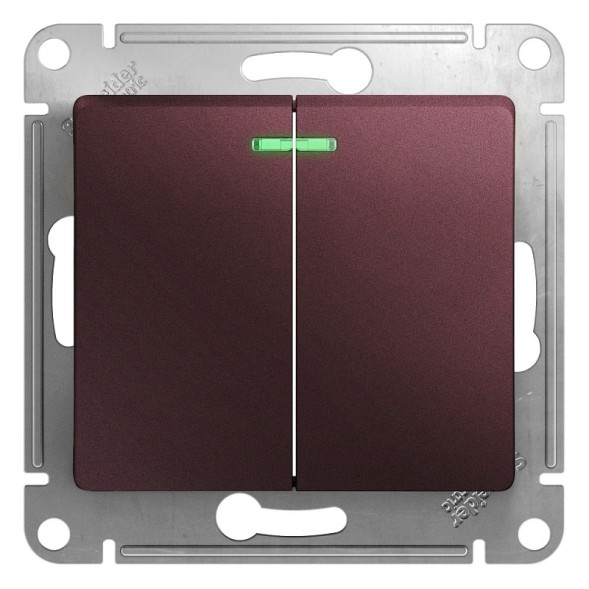 2-клавишный Выключатель с подсветкой,сх.5а,10AX, механизм Schneider Electric Glossa Баклажановый GSL001153