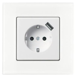 Розетка ABB Basic55 chalet-белый Schuko с устройством зарядным USB 20 EUCBUSB-96-500 16А 700 мА электронная защита от перегрузки и КЗ безвинтовые клеммы защитные шторки 2CKA002011A6196 20 EUCBUSB-96-507