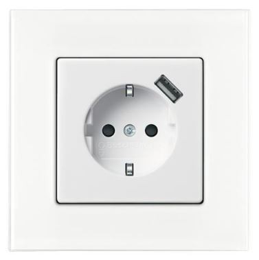 Розетка ABB Basic55 chalet-белый Schuko с устройством зарядным USB 20 EUCBUSB-96-500 16А 700 мА электронная защита от перегрузки и КЗ безвинтовые клеммы защитные шторки 2CKA002011A6196 20 EUCBUSB-96-507