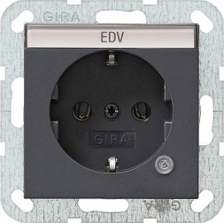 Розетка Gira Антрацит с заземляющими контактами и контрольной лампой и полем для надписи 045228