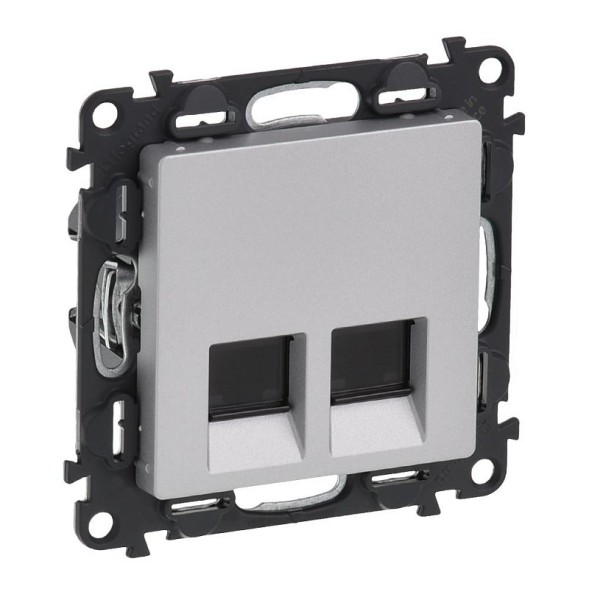 Информационная розетка Legrand Valena Life Алюминий двойная RJ45 Кат. 6 UTP. С лицевой панелью 753643