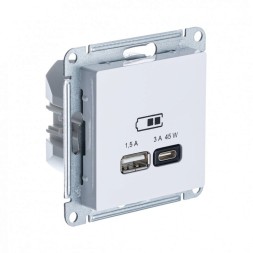 USB РОЗЕТКА Schneider Electric Atlasdesign Белый A + тип-C 45W высокоскоростная зарядка QC, PD, механизм ATN000129