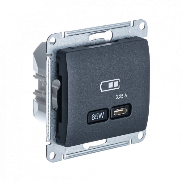 USB Розетка тип-C 65W высокоскор.заряд. QC, PD, механизм Schneider Electric Glossa Антрацит GSL000727