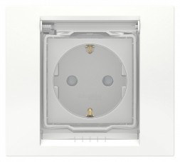 Розетка Schneider Electric Unica Studio Белый с заземлением со шторками, с крышкой, IP44 NU003718