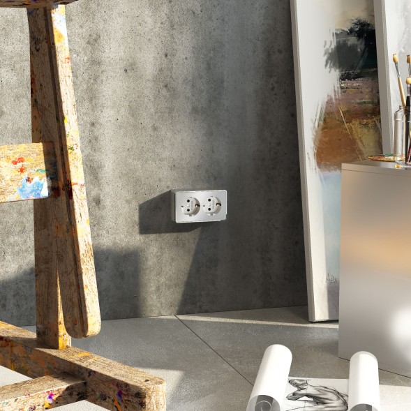 Розетка двойная с заземлением Gallant серебряный Werkel W5072106