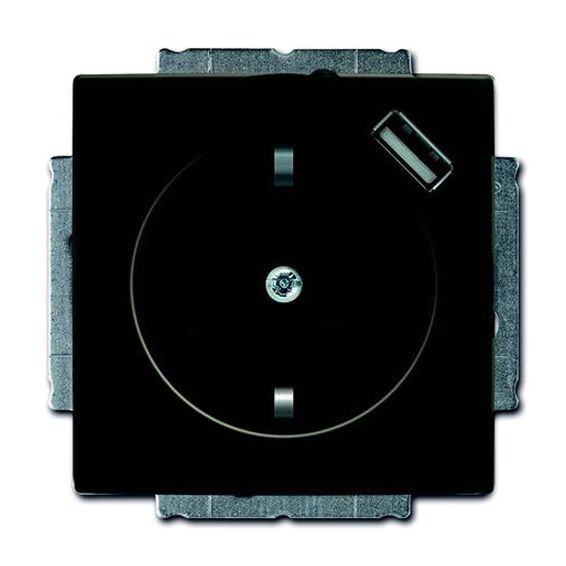Розетка ABB Basic55 chateau-чёрный Schuko с устройством зарядным USB 20 EUCBUSB-95-500 16А 700 мА электронная защита от перегрузки КЗ безвинтовые клеммы защитные шторки 2CKA002011A6195 20 EUCBUSB-95-507