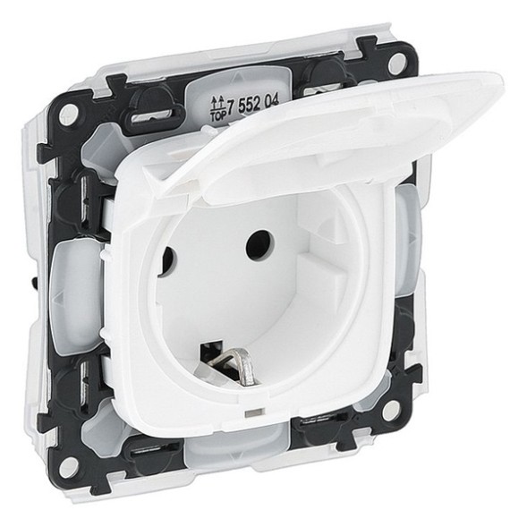 Розетка Legrand Valena ALLURE Белая силовая 2К+З с защитными шторками и откидной крышкой IP44 755204