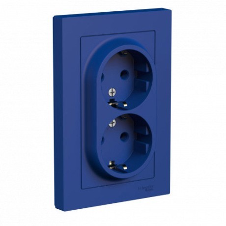 ATN001124 Atlasdesign РОЗЕТКА двойная с заземлением, 16А, в сборе Аквамарин Schneider Electric