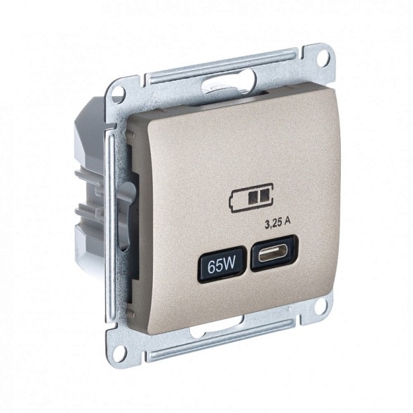 USB Розетка тип-C 65W высокоскор.заряд. QC, PD, механизм Schneider Electric Glossa Титан GSL000427