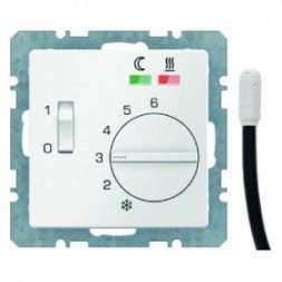 Регулятор температуры помещения Berker Q.1 полярная белизна с эффектом бархата, пола с замыкающим контактом с центральной панелью и светодиодом 2 светодиода и датчик температуры пола 20346089