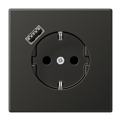 Розетка Jung LS серия Антрацит SCHUKO® с USB-интерфейсом с 1 USB-портом типа A LS серия Антрацит AL1520-18AAN-L
