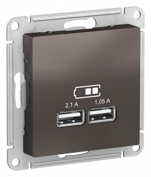 USB Розетка Schneider Electric Atlasdesign Мокко 5В, 1 порт x 2,1 А, 2 порта х 1,05 А, механизм ATN000633