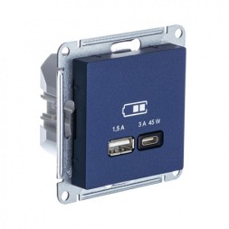 ATN001129 Atlasdesign USB РОЗЕТКА A + тип-C 45Вт высокоскор.заряд. QC,PD, механизм Аквамарин Schneider Electric