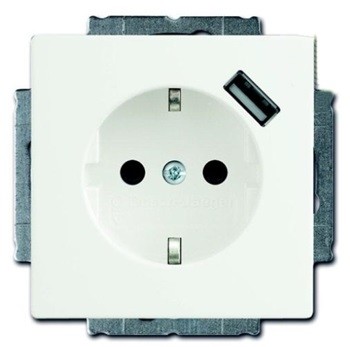 Розетка ABB Basic55 альпийский белый Schuko с устройством зарядным USB 20 EUCBUSB-94-500 16А 700 мА электронная защита от перегрузки и КЗ безвинтовые клеммы защитные шторки 2CKA002011A6193 20 EUCBUSB-94-507