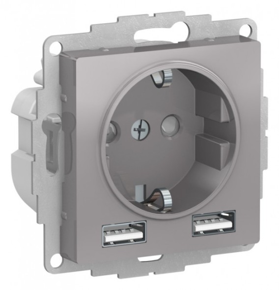 Розетка AtlasDesign SO + USB A+A, 5В/2,4А, 2х5В/1,2А, алюминий Schneider Electric ATN000330