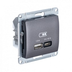 USB Розетка A + тип-C 45W высокоскор.заряд. QC, PD, механизм Schneider Electric Glossa Графит GSL001329