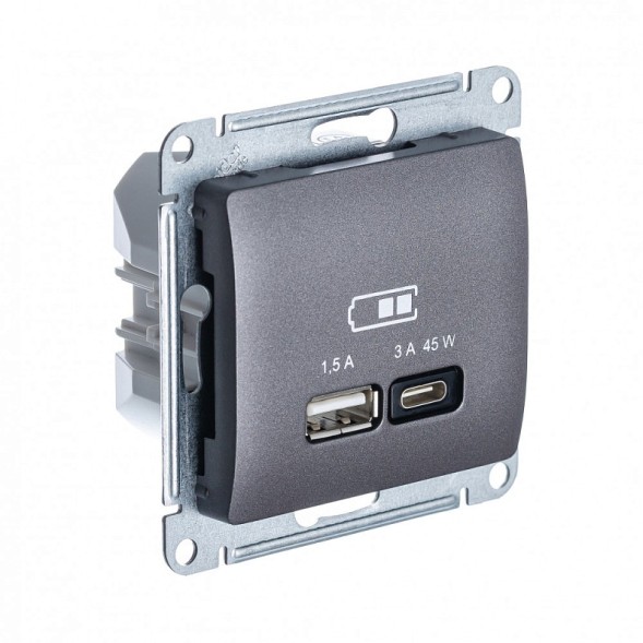 USB Розетка A + тип-C 45W высокоскор.заряд. QC, PD, механизм Schneider Electric Glossa Графит GSL001329