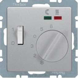 Регулятор температуры помещения Berker Q.1 алюминиевый с эффектом бархата, пола с замыкающим контактом с центральной панелью и светодиодом 2 светодиода и датчик температуры пола 20346084