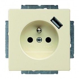 Розетка ABB Basic55 слоновая кость Schuko с устройством зарядным USB 20 EUCBUSB-92-500 16А 700 мА электронная защита от перегрузки КЗ безвинтовые клеммы защитные шторки 2CKA002011A6192 20 EUCBUSB-92-507