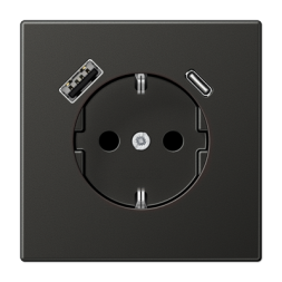 Розетка Jung LS серия Антрацит SCHUKO® с USB-интерфейсом с 1 гнездо USB типа A и 1 гнездо USB типа C LS серия Антрацит AL1520-15CAAN-L