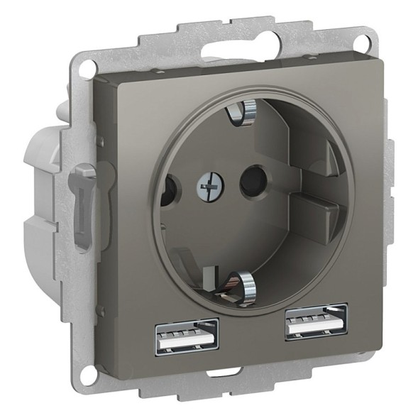 AtlasDesign SO + USB розетка A+A, 5В/2,4 А, 2х5В/1,2 А, сталь Schneider Electric ATN000930
