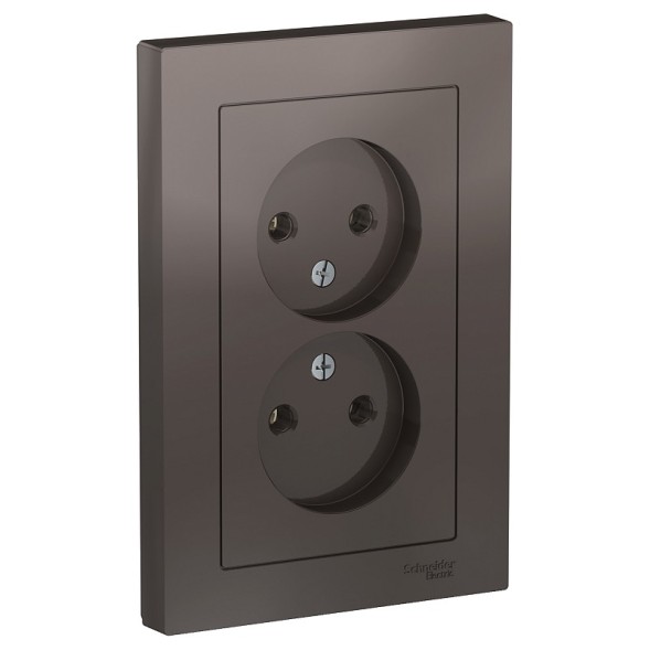Розетка Schneider Electric Atlasdesign Мокко двойная без заземления,16А, в сборе ATN000620
