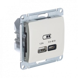 USB Розетка A + тип-C 45W высокоскор.заряд. QC, PD, механизм Schneider Electric Glossa Молочный GSL000929