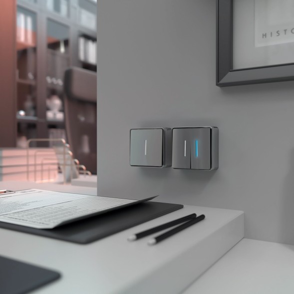 Выключатель двухклавишный с подсветкой Gallant серебряный Werkel W5020106