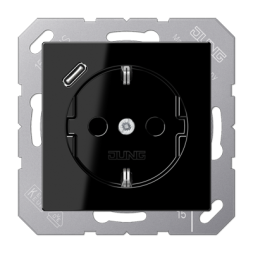 Розетка Jung A серия Чёрная SCHUKO® с 1 USB-портом типа С A1520-18CSW