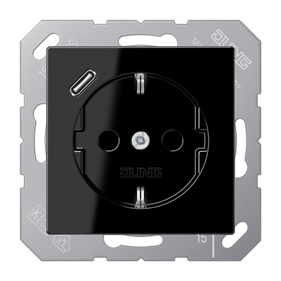 Розетка Jung A серия Чёрная SCHUKO® с 1 USB-портом типа С A1520-18CSW