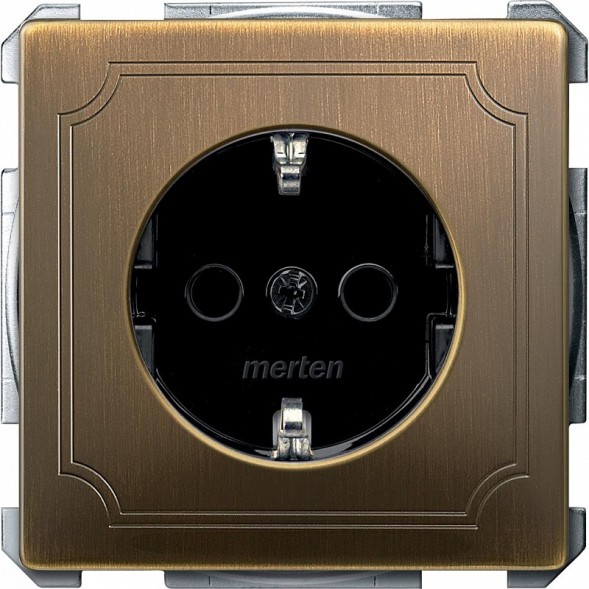 Механизм розетки Merten Artec античная латунь с заземлением со шторками MTN2300-4143