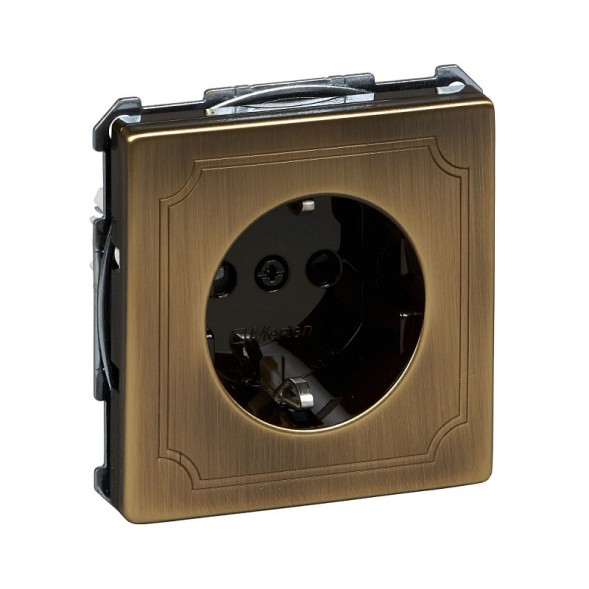 Механизм розетки Merten Artec античная латунь с заземлением со шторками MTN2300-4143