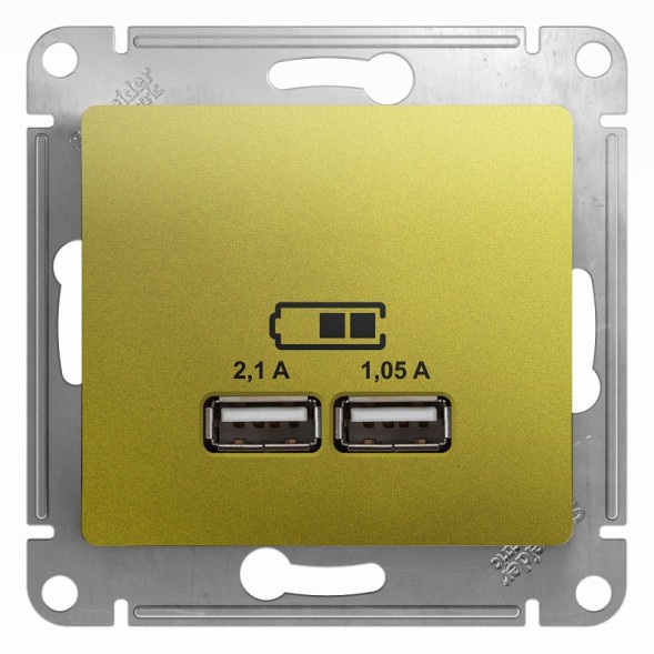 USB Розетка A+A, 5В/2,1 А, 2х5В/1,05 А, механизм Schneider Electric Glossa Фисташковый GSL001033