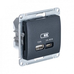 USB Розетка A + тип-C 45W высокоскор.заряд. QC, PD, механизм Schneider Electric Glossa Антрацит GSL000729