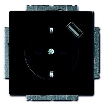 Розетка ABB Future чёрный бархат Schuko с устройством зарядным USB 20 EUCBUSB-885-500 16А 700 мА электронная защита от перегрузки и КЗ безвинтовые клеммы защитные шторки 2CKA002011A6183 20 EUCBUSB-885-500