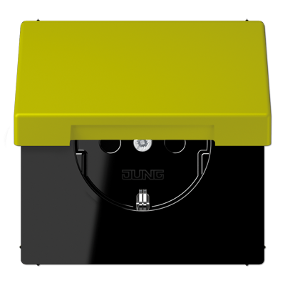 Розетка Jung Les Couleurs® Le Corbusier vert olive vif SCHUKO® с откидной крышкой и со встроенной повышенной защитой от прикосновения LC1520KIKL4320F