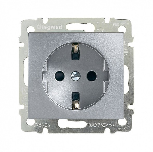 Розетка Legrand Valena Алюминий 1-ая с/з с защитными шторками 770121
