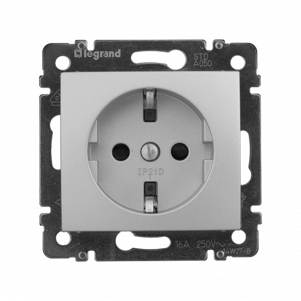 Розетка Legrand Valena Алюминий 1-ая с/з с защитными шторками 770121