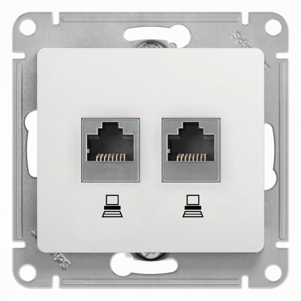 Розетка двойная компьютерная RJ45+RJ45, кат.5E, механизм Schneider Electric Glossa Белый GSL000185KK