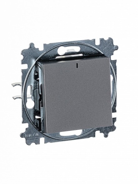 Переключатель ABB Levit ориентационная сталь / дымчатый чёрный одноклавишный с подсветкой 2CHH590646A6069 3559H-A06446 69W