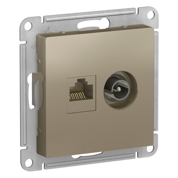 Розетка Schneider Electric Atlasdesign Шампань двойная ТВ + компьютерная RJ45, кат. 5Е ATN000589