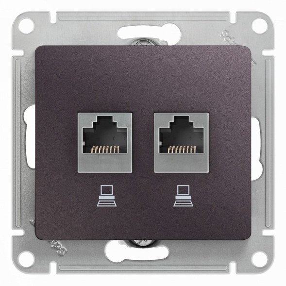 Розетка двойная компьютерная RJ45+RJ45, кат.5E, механизм Schneider Electric Glossa Сиреневый туман GSL001485KK