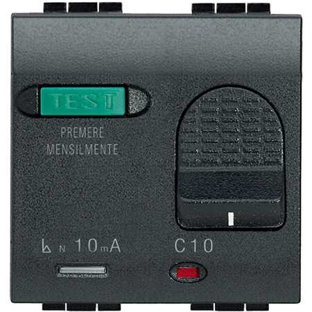 Выключатель Bticino LivingLight Air Антрацит двухполюсный дифференциальный автоматический 10А 230В 2 модуля L4305/10