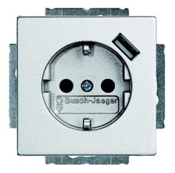 Розетка ABB Future алюминий Schuko с устройством зарядным USB 20 EUCBUSB-83-500 16А 700 мА электронная защита от перегрузки и КЗ безвинтовые клеммы защитные шторки 2CKA002011A6178 20 EUCBUSB-83-500