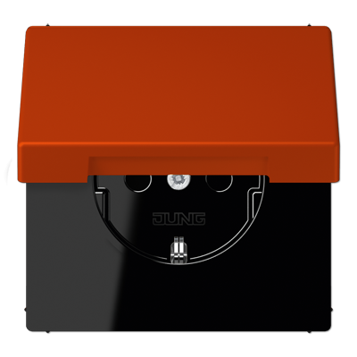 Розетка Jung Les Couleurs® Le Corbusier rouge vermillon 59 SCHUKO® с откидной крышкой и со встроенной повышенной защитой от прикосновения LC1520KIKL4320A