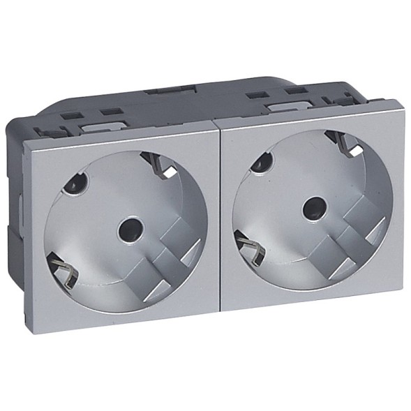 Розетка Legrand Mosaic алюминий 2Х2к+З немецкий стандарт 45° 079282
