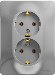 Розетка двойная с заземлением, 16А, в сборе Schneider Electric Glossa Алюминий GSL000324