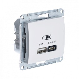USB Розетка A + тип-C 45W высокоскор.заряд. QC, PD, механизм Schneider Electric Glossa Бежевый GSL000229