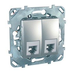 Телефонная розетка 2хRJ11 Schneider Electric Unica Class Top алюминий (4 конт) MGU5.9090.30ZD