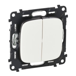 Выключатель Legrand Valena ALLURE Белый двухклавишный 10А 250В с лицевой панелью. Безвинтовые зажимы 752705